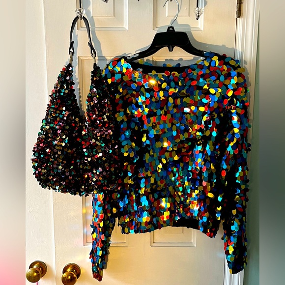 STUDIO:Michelle Stuart & Unbranded Other - VINTAGE STUDIO by MICHELLE STUART Confetti Embellished Sweater (L) and Handbag.